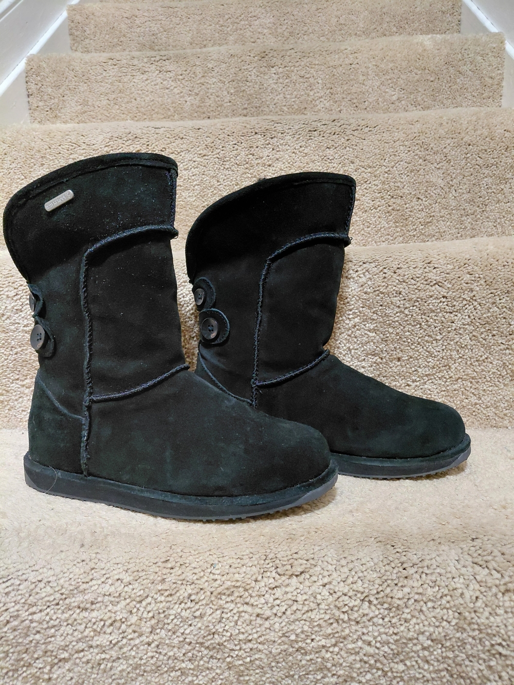 EMJ Black Suede Mid-Calf Button Boots Waterproof